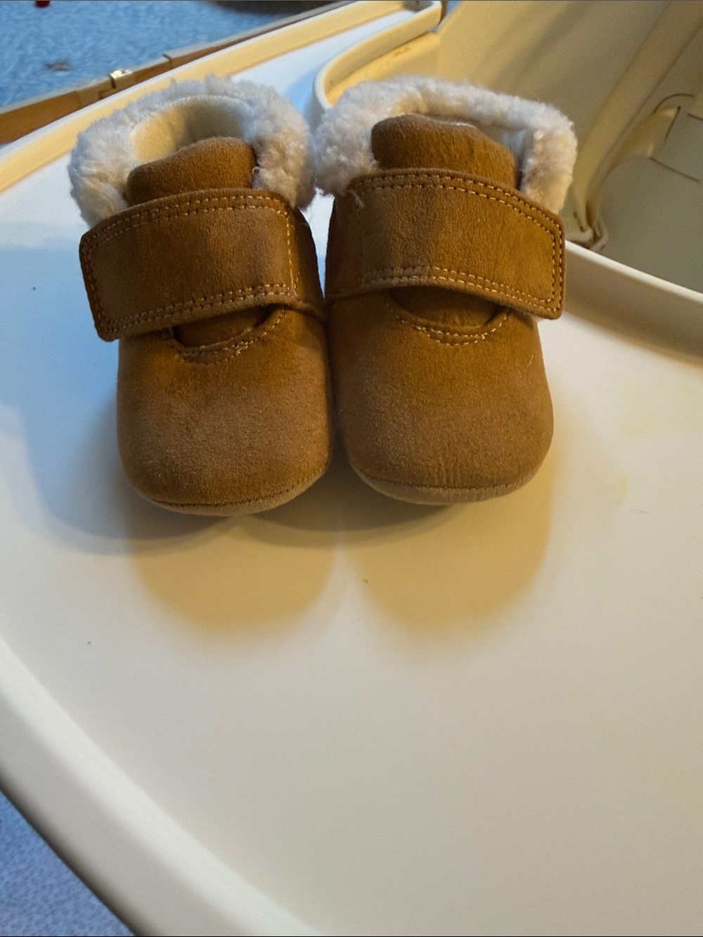 Cozy Tan Baby Walker Shoes with Plush Lining and Hook-and-Loop Strap
